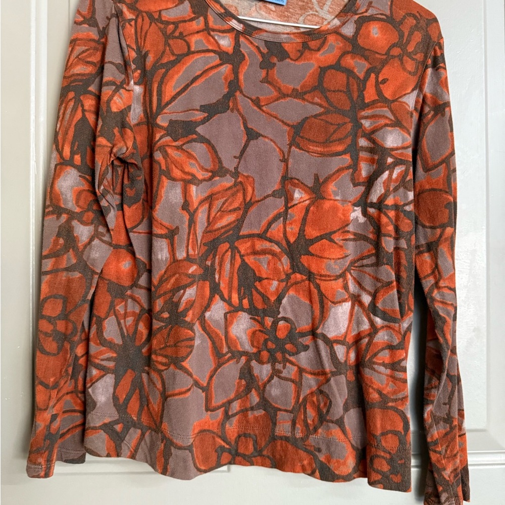 Simply Vera Vera Wang Orange and Brown Floral Blouse